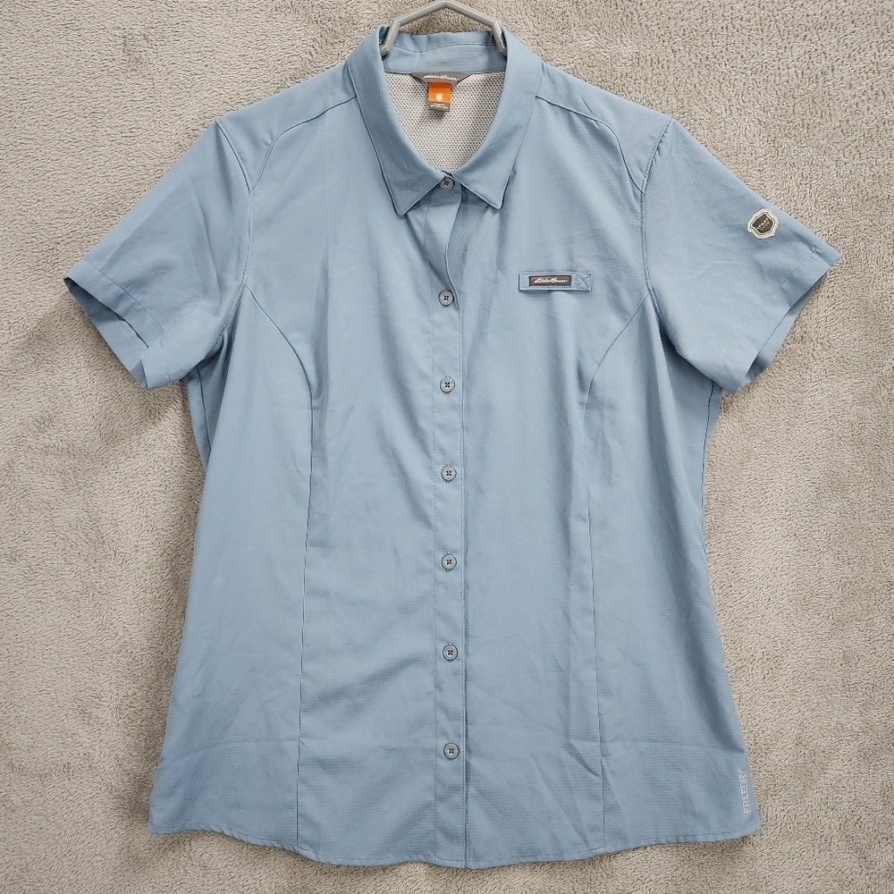 Eddie Bauer Shirt Women's Large Freedry Mountain Ripstop Short-Sleeve Zip Pocket